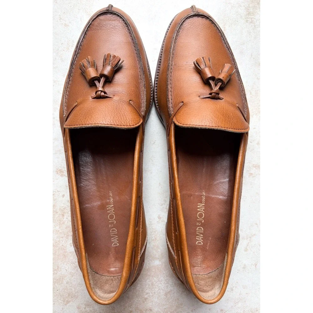 David & Joan Couture Mens Tan Leather Tassel Loafers Size 10.5 Dress Shoes